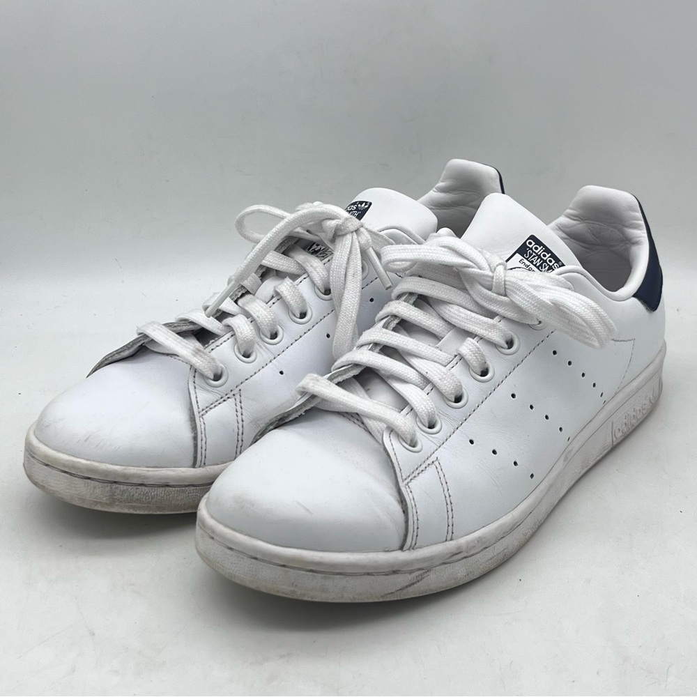 Adidas Stan Smith Womens Size 8.5 White Blue Athletic Leather Shoes Sneakers